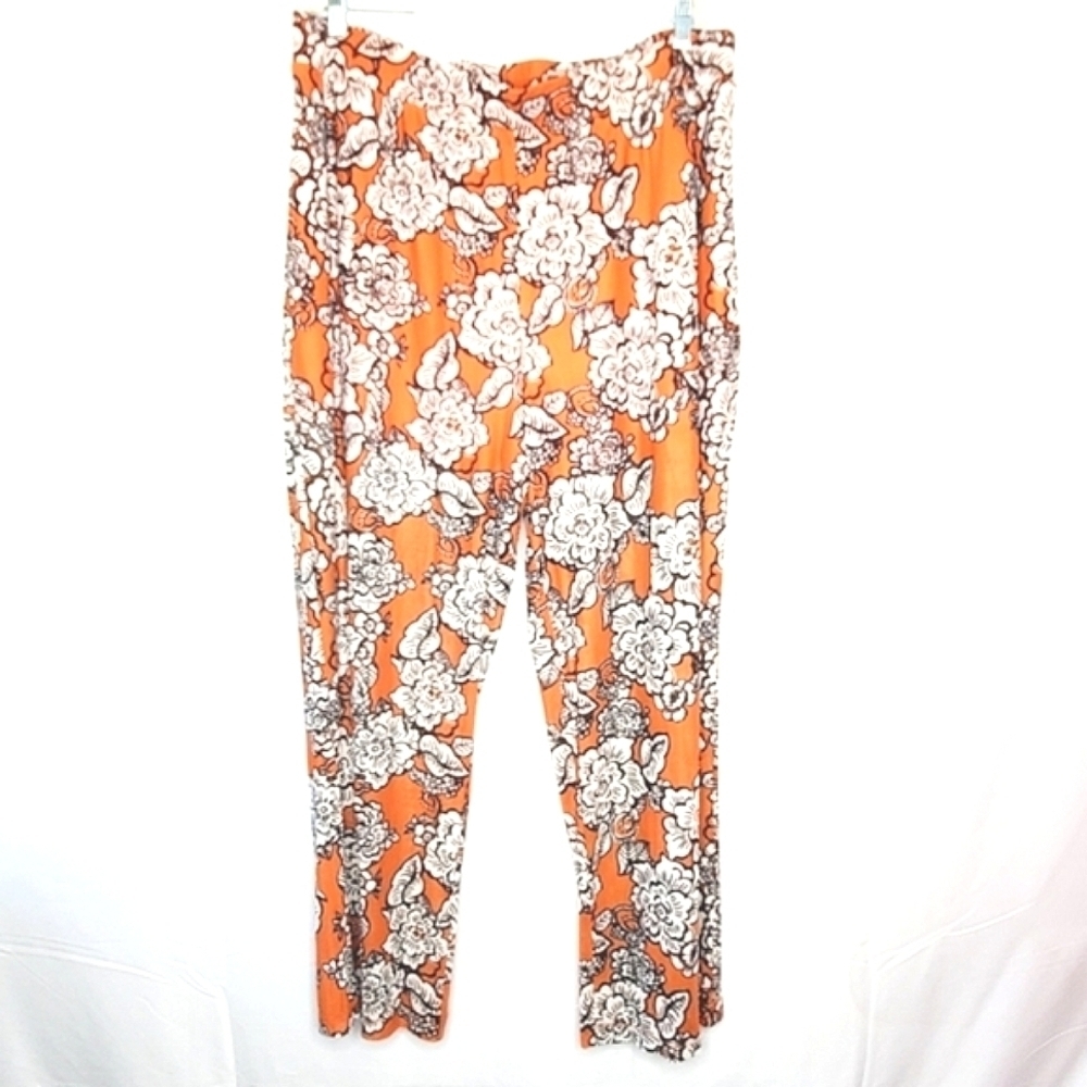 Plus Size Nina Parker Wide Leg Floral Pants 3X Pockets Stretch Pull-on Hi-Rise